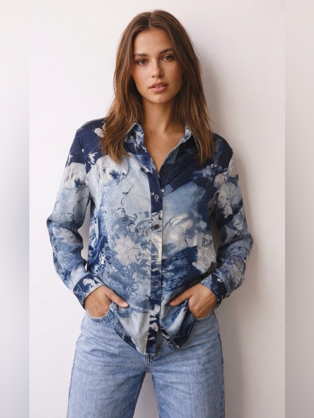Chico's Blue Floral Button-Up Shirt